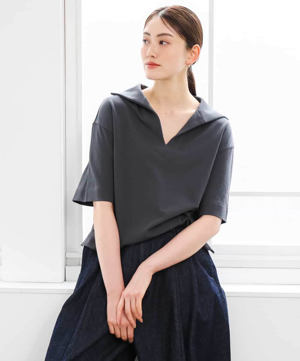 FMKGD18160 MICHEL KLEIN(ミッシェルクラン) 裏毛スキッパーカットソー ネイビー