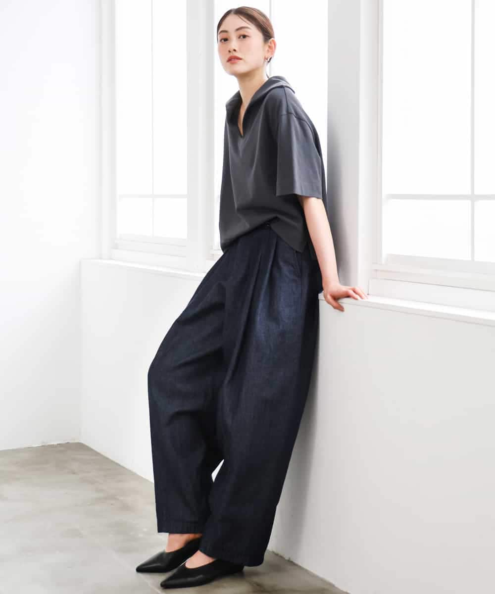 FMKGD18160 MICHEL KLEIN(ミッシェルクラン) 裏毛スキッパーカットソー ネイビー