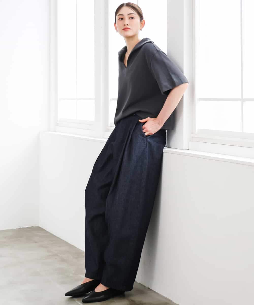 FMKGD18160 MICHEL KLEIN(ミッシェルクラン) 裏毛スキッパーカットソー ネイビー