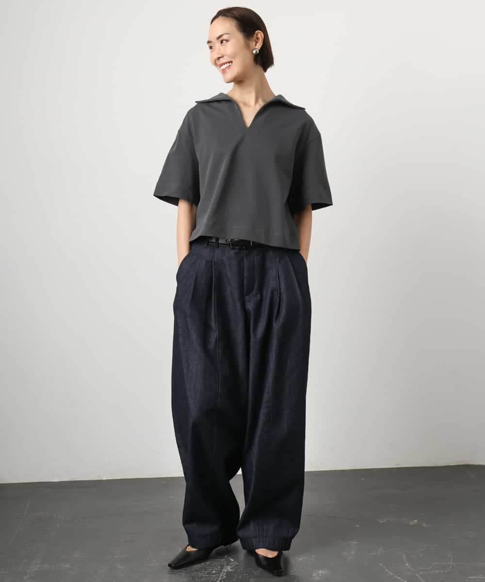 FMKGD18160 MICHEL KLEIN(ミッシェルクラン) 裏毛スキッパーカットソー ネイビー