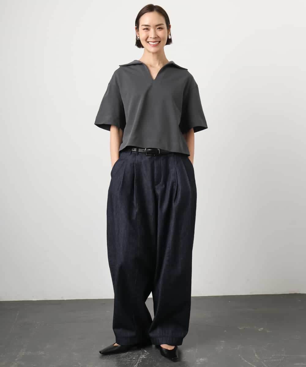 FMKGD18160 MICHEL KLEIN(ミッシェルクラン) 裏毛スキッパーカットソー ネイビー