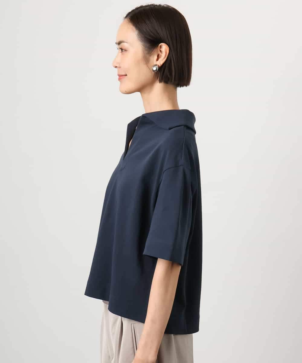 FMKGD18160 MICHEL KLEIN(ミッシェルクラン) 裏毛スキッパーカットソー ネイビー