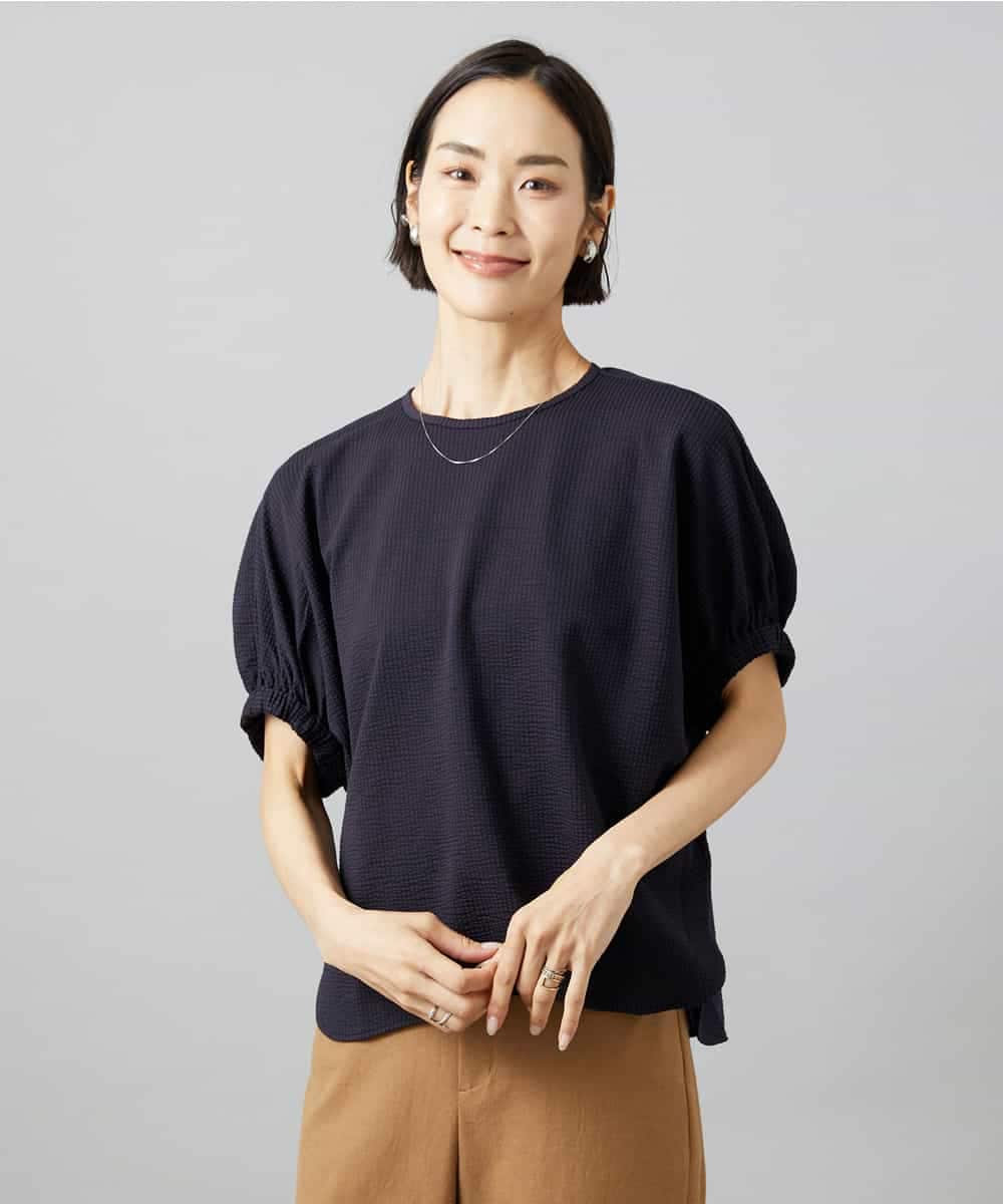 FMKGE10180 MICHEL KLEIN(ミッシェルクラン) [新色追加/接触冷感]サッカードルマンスリーブカットソー ネイビー