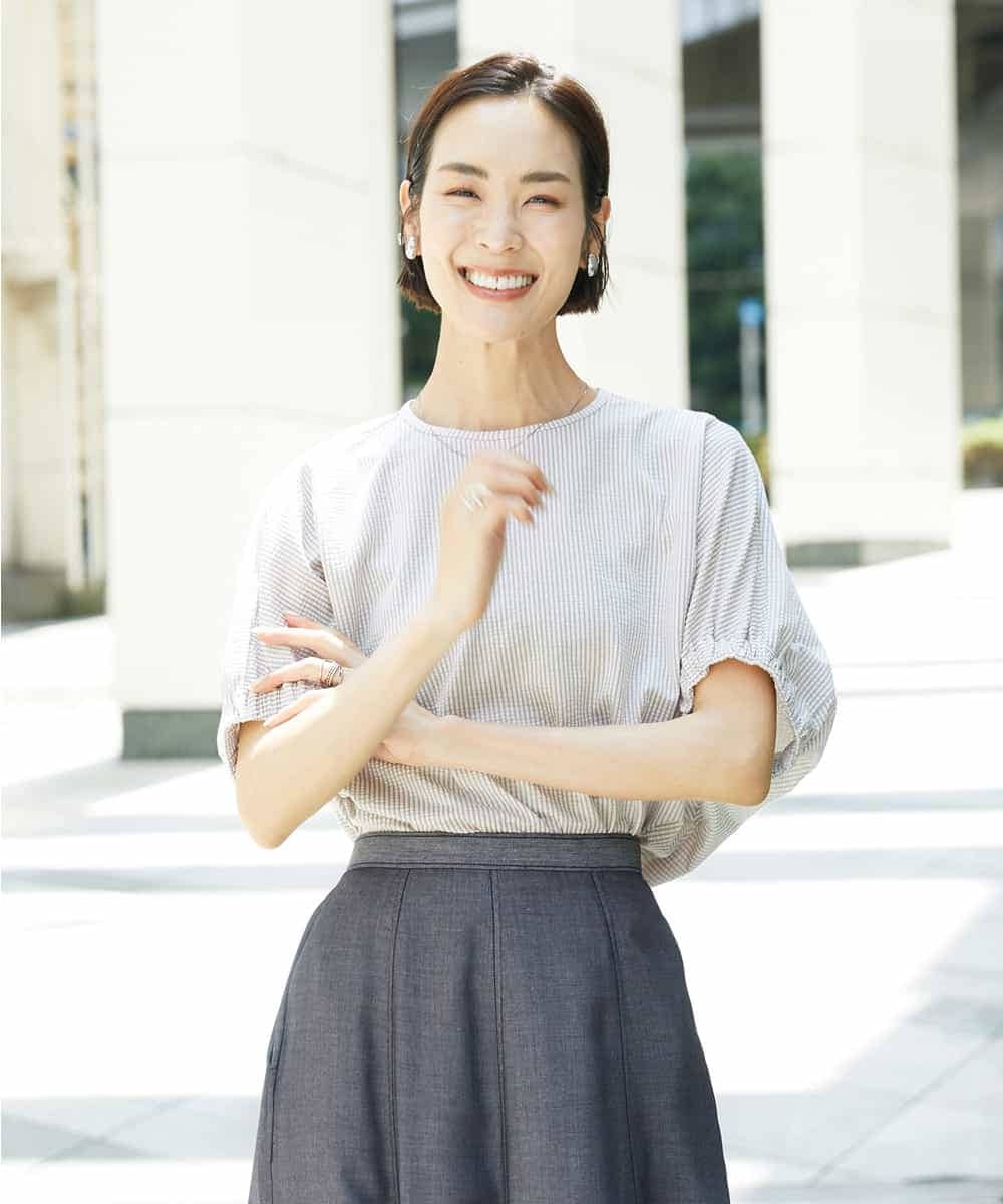 FMKGE10180 MICHEL KLEIN(ミッシェルクラン) [新色追加/接触冷感]サッカードルマンスリーブカットソー ベージュ