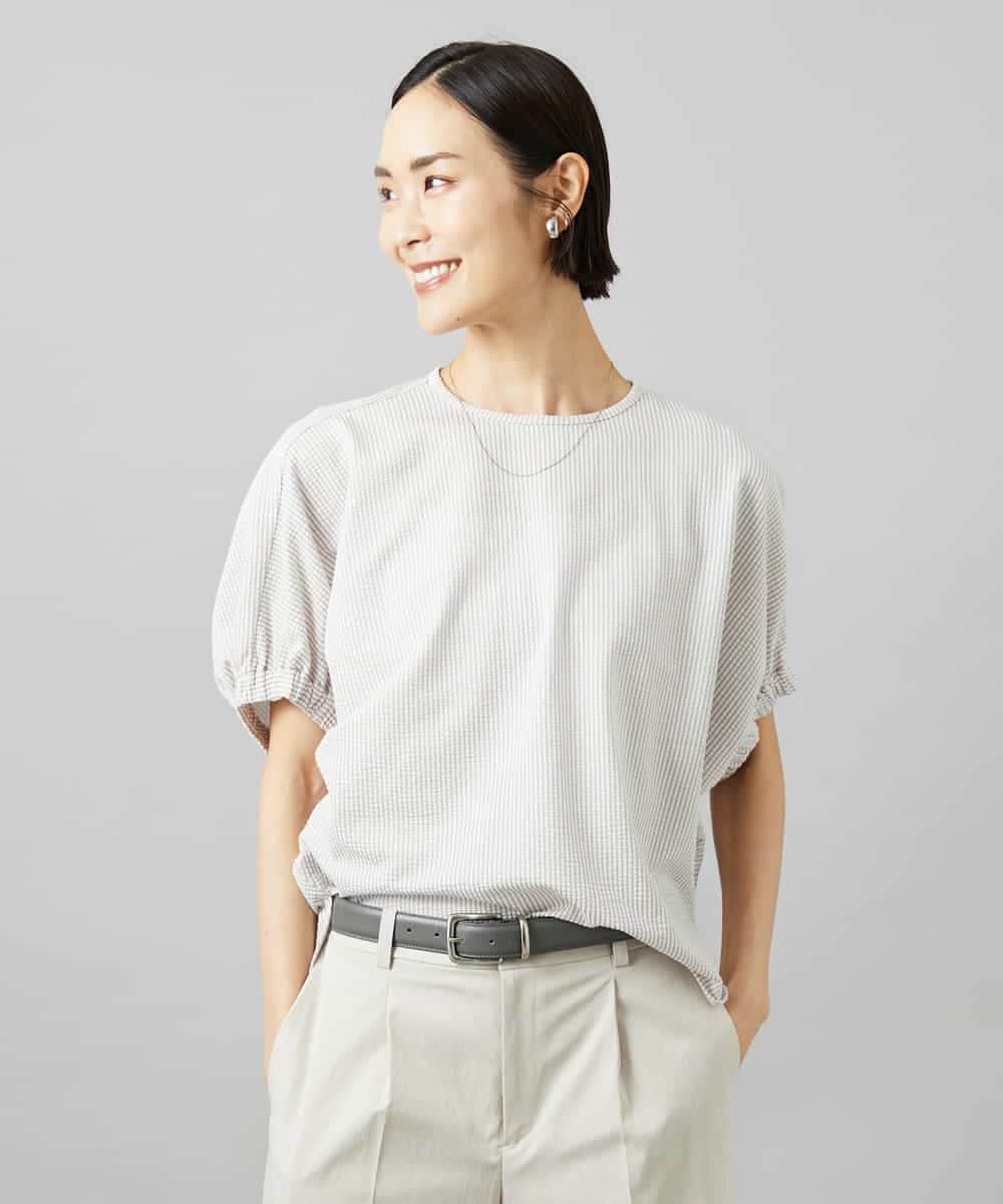 FMKGE10180 MICHEL KLEIN(ミッシェルクラン) [新色追加/接触冷感]サッカードルマンスリーブカットソー ベージュ