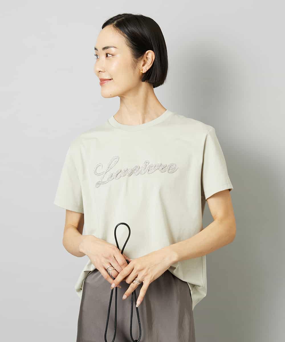 FMKHD04160 MICHEL KLEIN(ミッシェルクラン) メタリックチェーンテープ刺繍ロゴＴシャツ ライトグレー