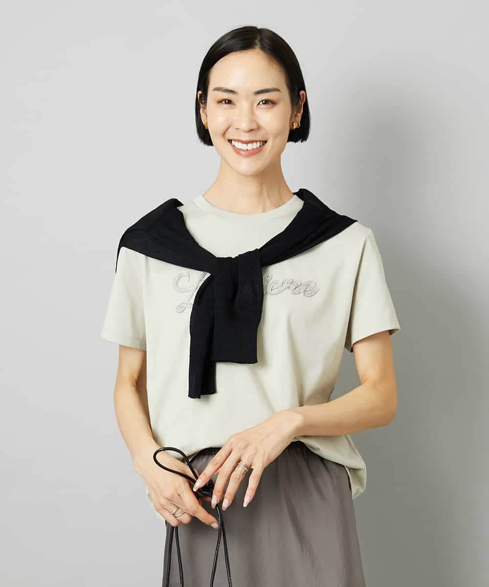 FMKHD04160 MICHEL KLEIN(ミッシェルクラン) メタリックチェーンテープ刺繍ロゴＴシャツ ライトグレー
