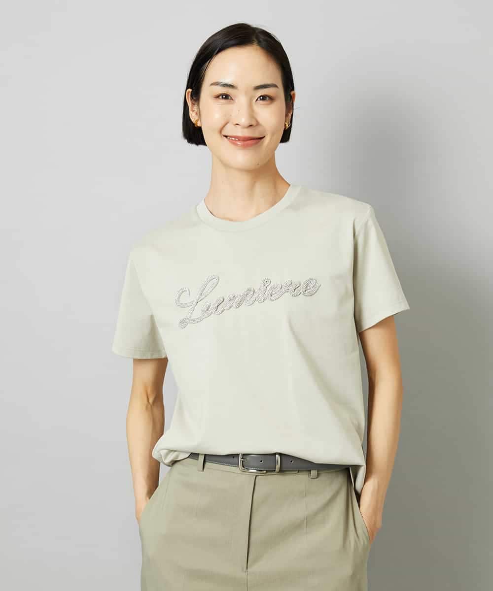 FMKHD04160 MICHEL KLEIN(ミッシェルクラン) メタリックチェーンテープ刺繍ロゴＴシャツ ライトグレー