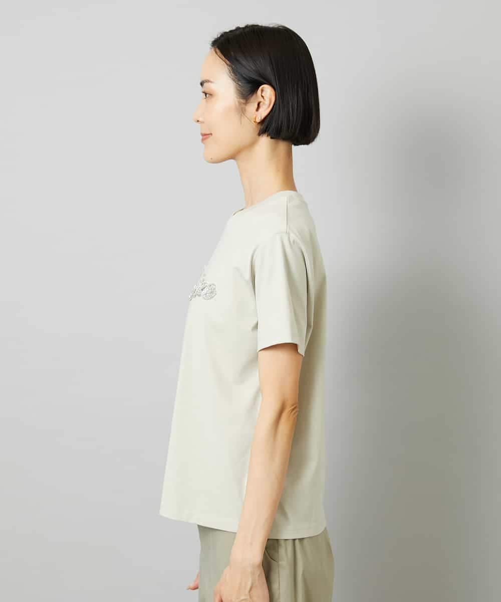 FMKHD04160 MICHEL KLEIN(ミッシェルクラン) メタリックチェーンテープ刺繍ロゴＴシャツ ライトグレー
