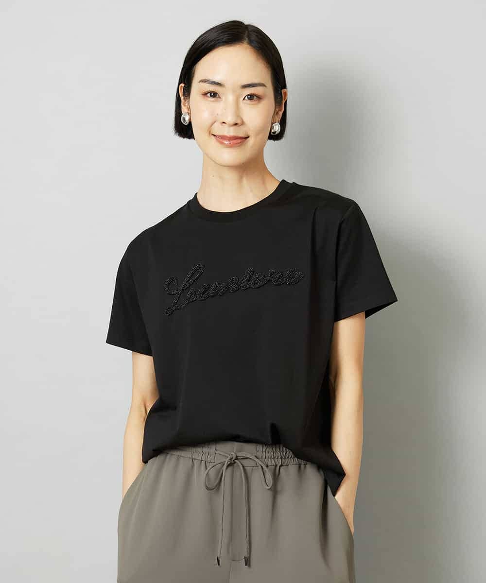 FMKHD04160 MICHEL KLEIN(ミッシェルクラン) メタリックチェーンテープ刺繍ロゴＴシャツ ブラック