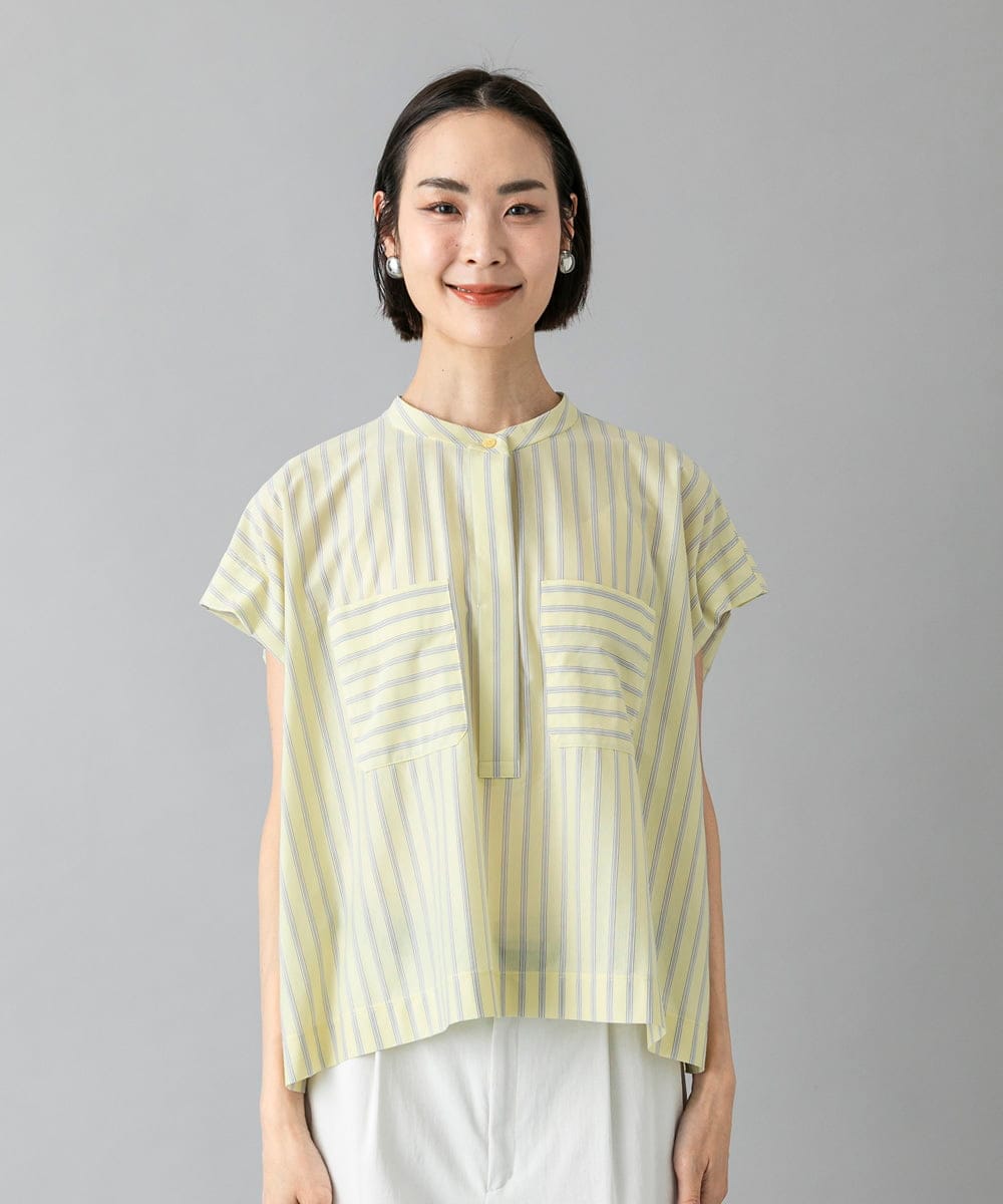 FMKHE25180 MICHEL KLEIN(ミッシェルクラン) ストライプダブルポケットブラウソー ライトイエロー