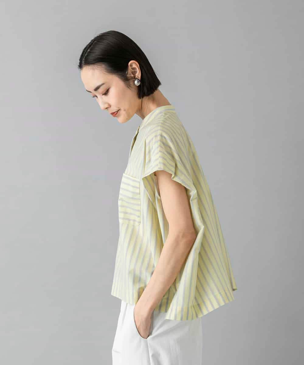 FMKHE25180 MICHEL KLEIN(ミッシェルクラン) ストライプダブルポケットブラウソー ライトイエロー