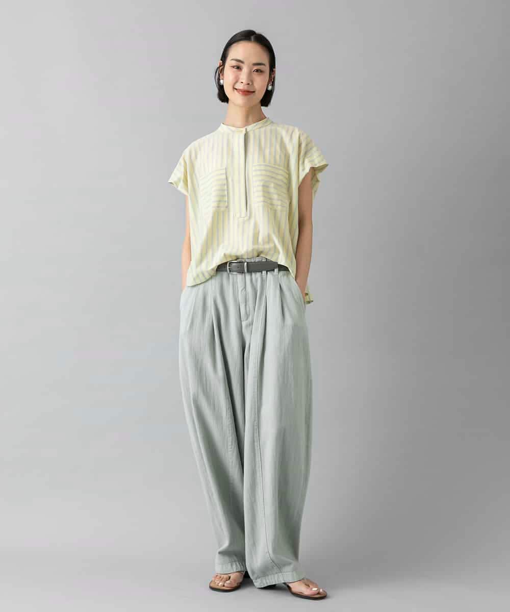 FMKHE25180 MICHEL KLEIN(ミッシェルクラン) ストライプダブルポケットブラウソー ライトイエロー