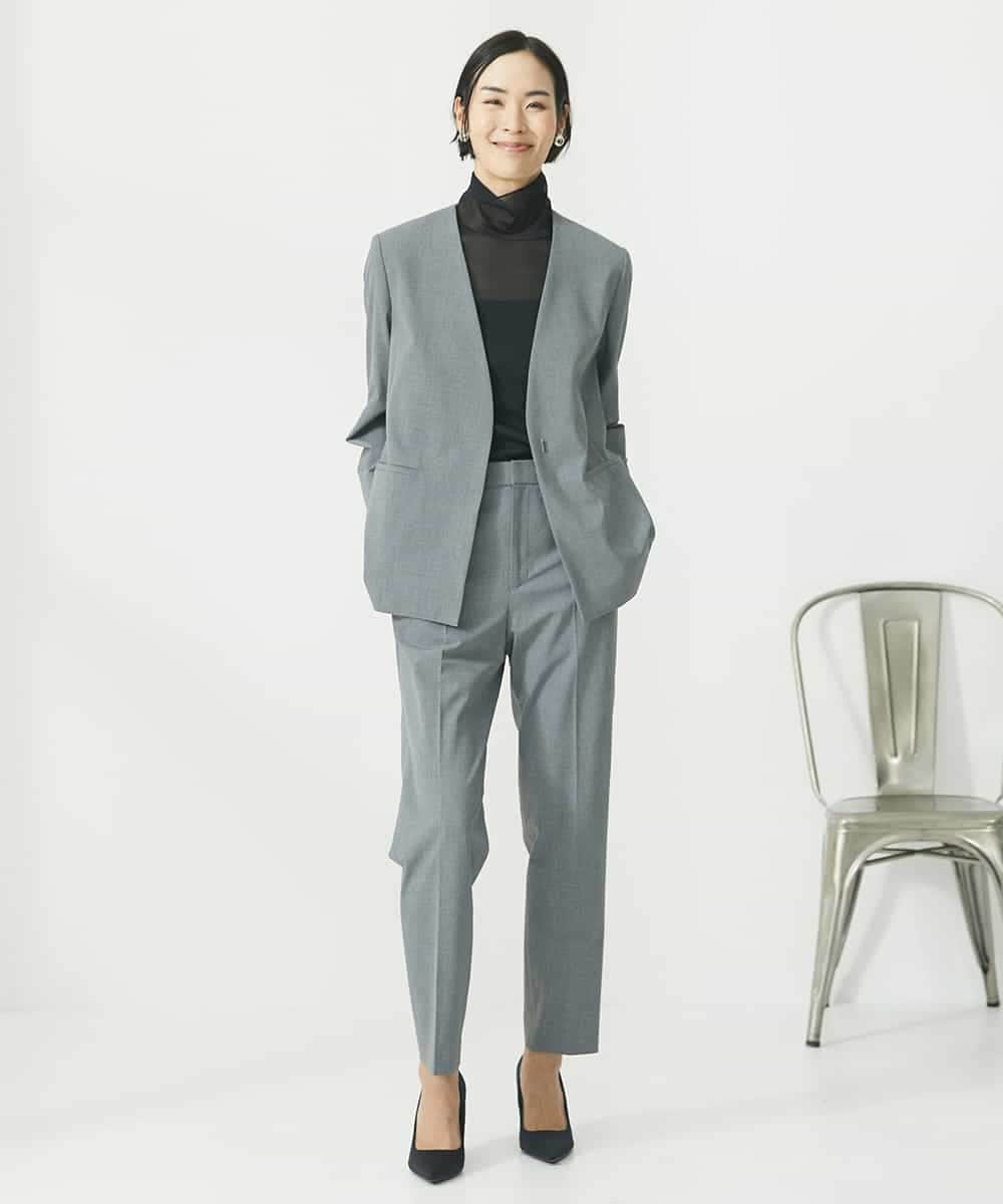 FMLAA11230 MICHEL KLEIN(ミッシェルクラン) ストレッチテーパードパンツ(セットアップ対応) グレー(92)