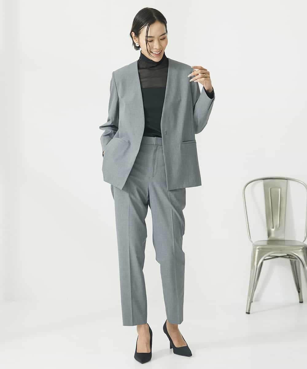 FMLAA11230 MICHEL KLEIN(ミッシェルクラン) ストレッチテーパードパンツ(セットアップ対応) グレー(92)