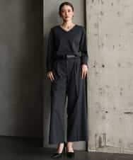 FMLAG21260 MICHEL KLEIN(ミッシェルクラン) [セットアップ対応]ラメストライプワイドパンツ ネイビー