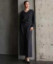 FMLAG21260 MICHEL KLEIN(ミッシェルクラン) [セットアップ対応]ラメストライプワイドパンツ ネイビー