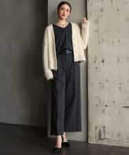 FMLAG21260 MICHEL KLEIN(ミッシェルクラン) [セットアップ対応]ラメストライプワイドパンツ ネイビー