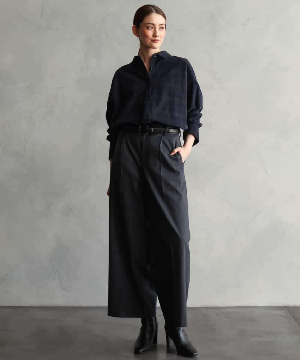 FMLAG21260 MICHEL KLEIN(ミッシェルクラン) [セットアップ対応]ラメストライプワイドパンツ ネイビー