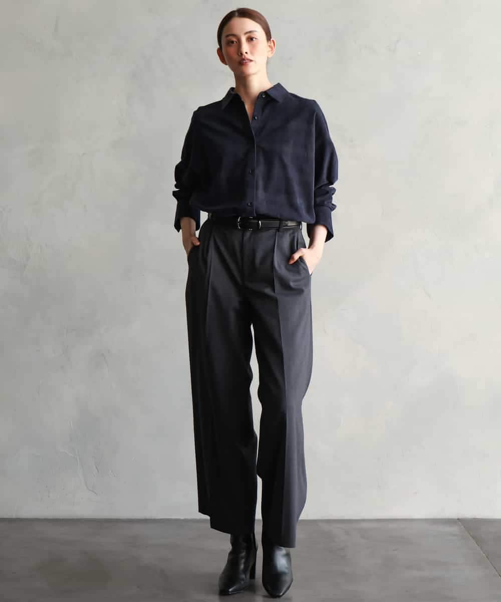 FMLAG21260 MICHEL KLEIN(ミッシェルクラン) [セットアップ対応]ラメストライプワイドパンツ ネイビー