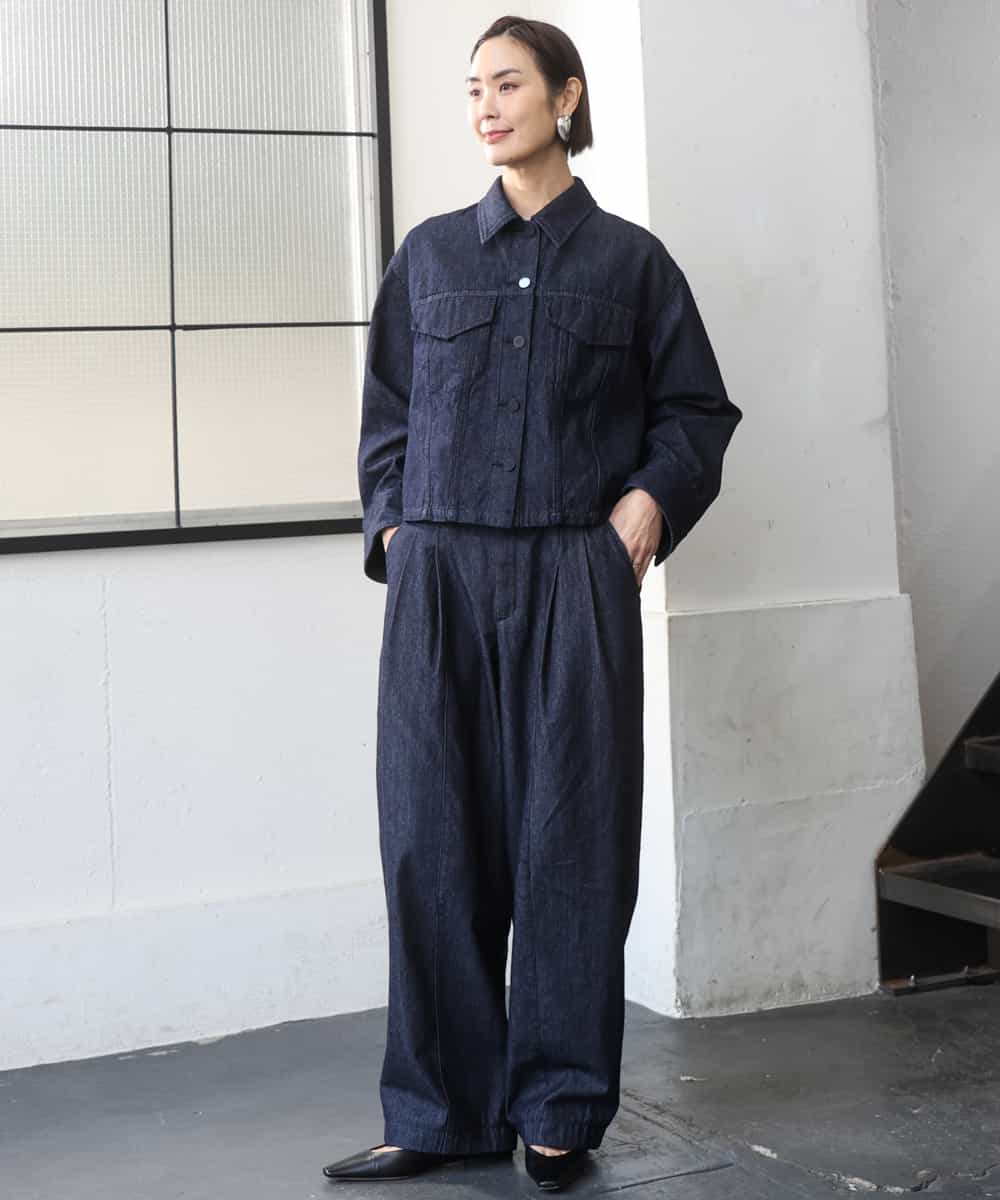 FMLGD01450 MICHEL KLEIN(ミッシェルクラン) [セットアップ対応]デニムバレルパンツ ネイビー