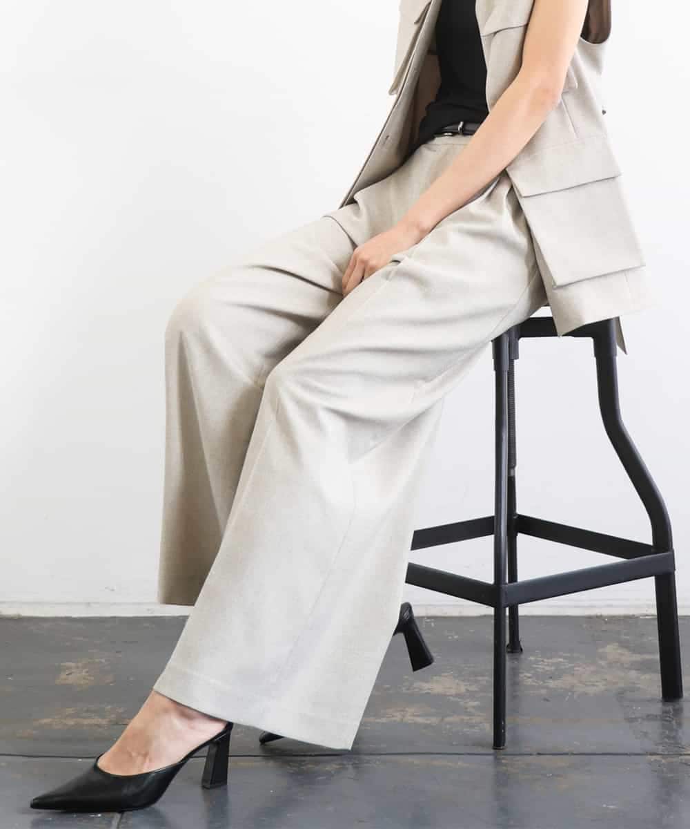 FMLGD05290 MICHEL KLEIN(ミッシェルクラン) [セットアップ対応]ツイードライク ワイドパンツ ベージュ