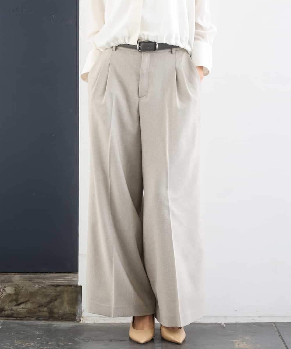 FMLGD05290 MICHEL KLEIN(ミッシェルクラン) [セットアップ対応]ツイードライク ワイドパンツ ベージュ