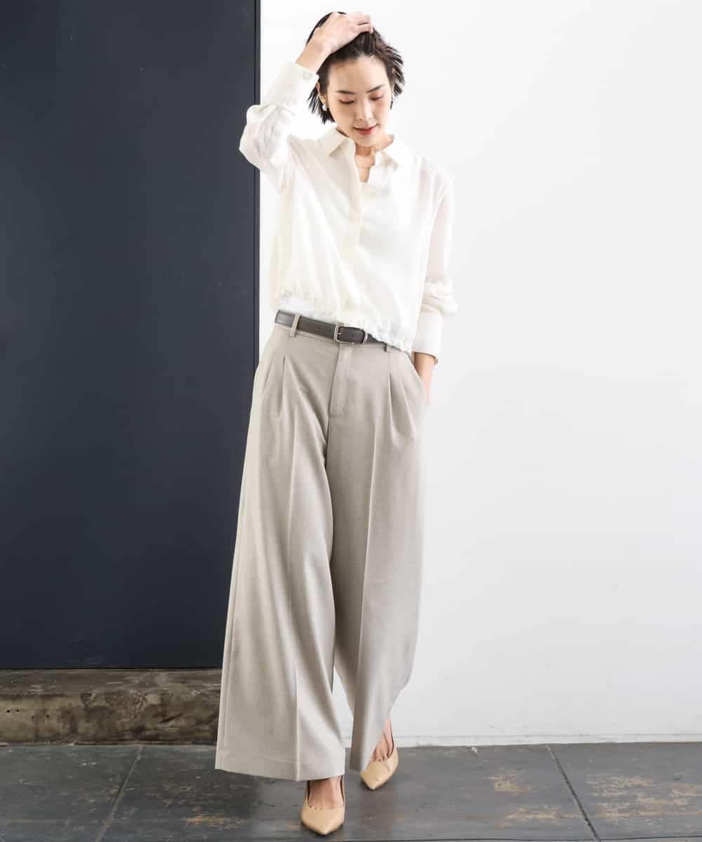 FMLGD05290 MICHEL KLEIN(ミッシェルクラン) [セットアップ対応]ツイードライク ワイドパンツ ベージュ
