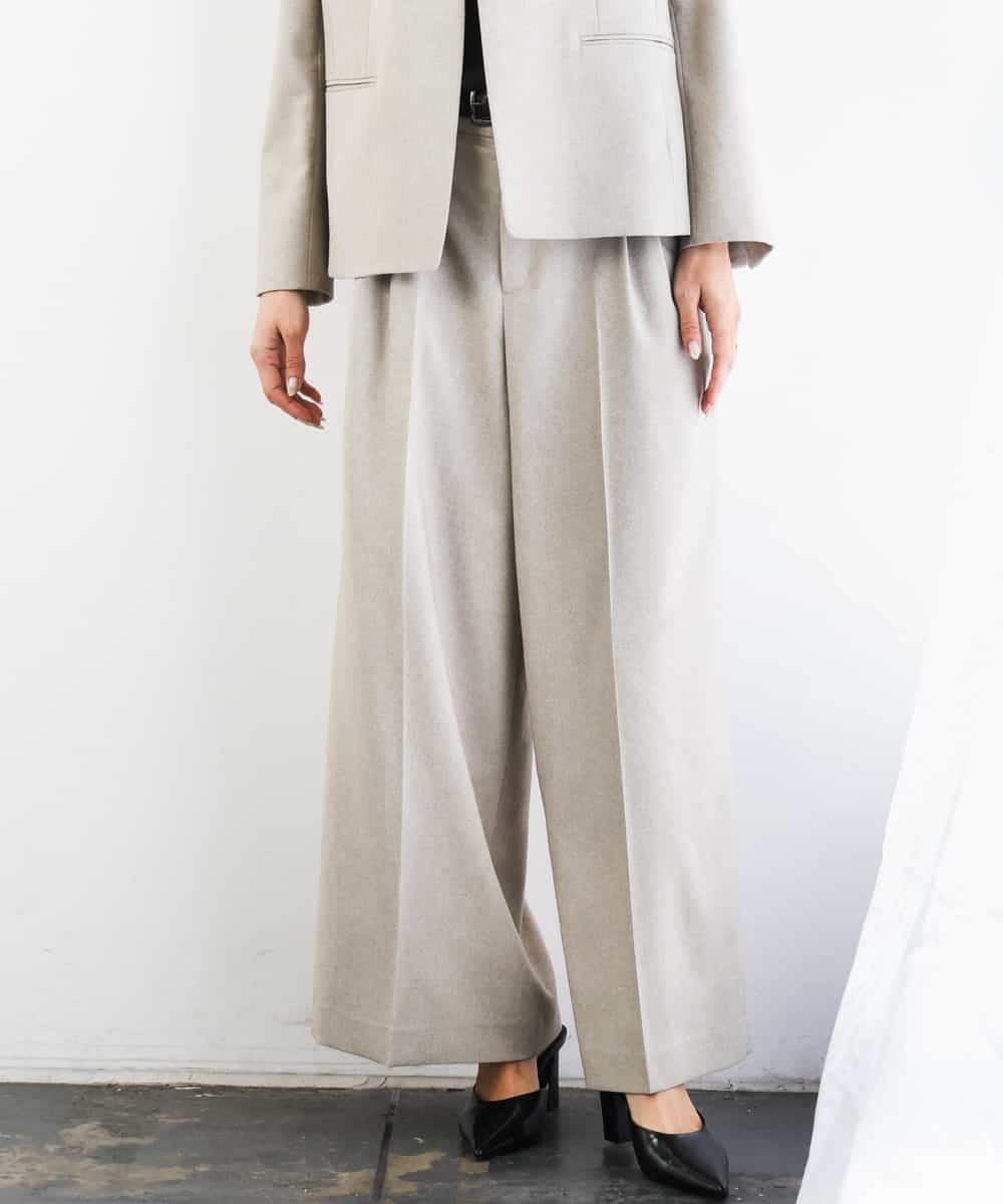 FMLGD05290 MICHEL KLEIN(ミッシェルクラン) [セットアップ対応]ツイードライク ワイドパンツ ベージュ