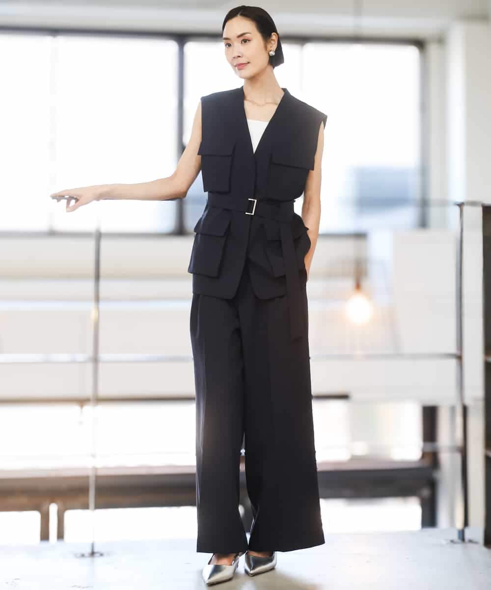 FMLGD05290 MICHEL KLEIN(ミッシェルクラン) [セットアップ対応]ツイードライク ワイドパンツ ベージュ