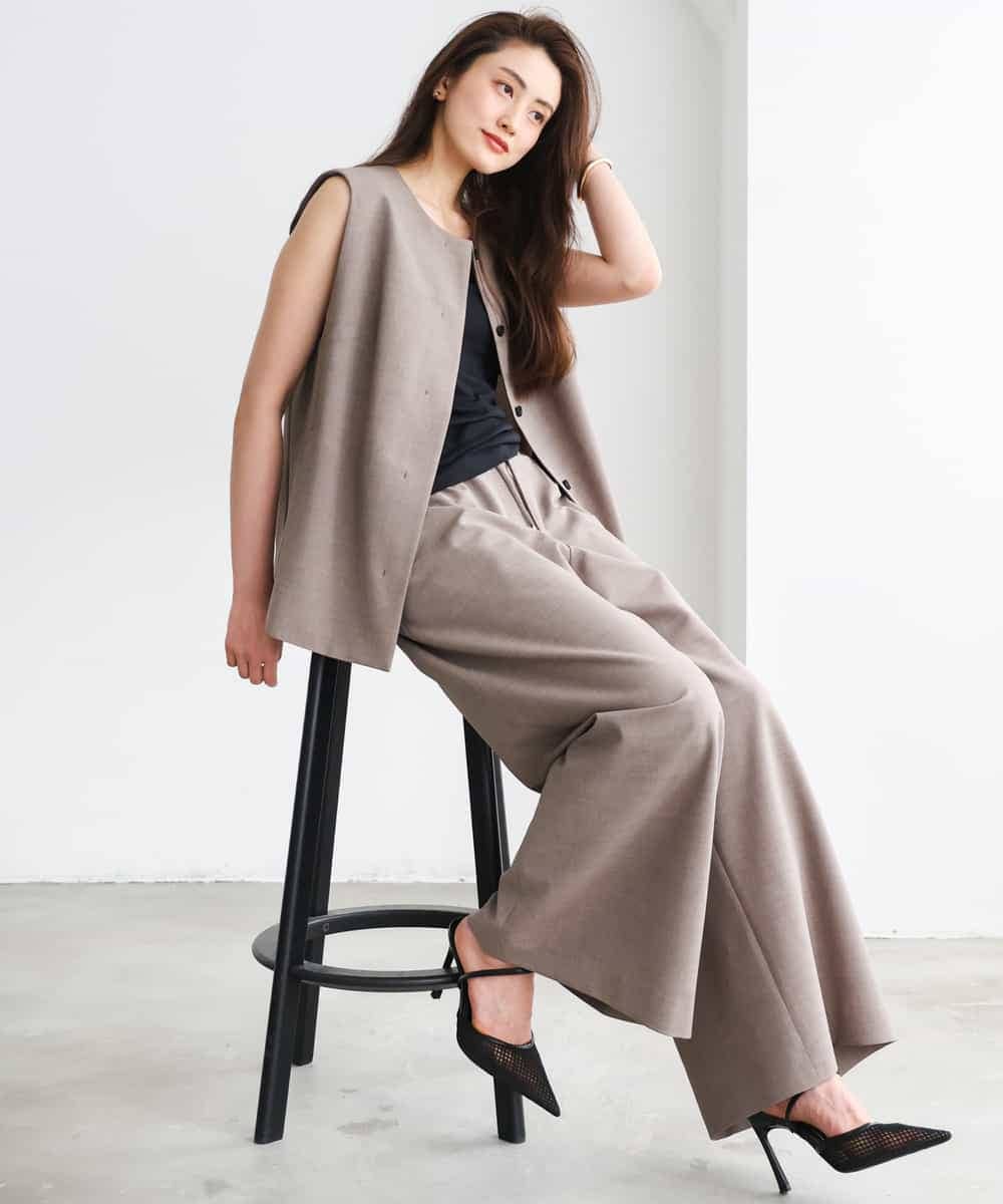 FMLGD13280 MICHEL KLEIN(ミッシェルクラン) [セットアップ対応/リラックスボトム]ドローストリングワイドパンツ ブラック