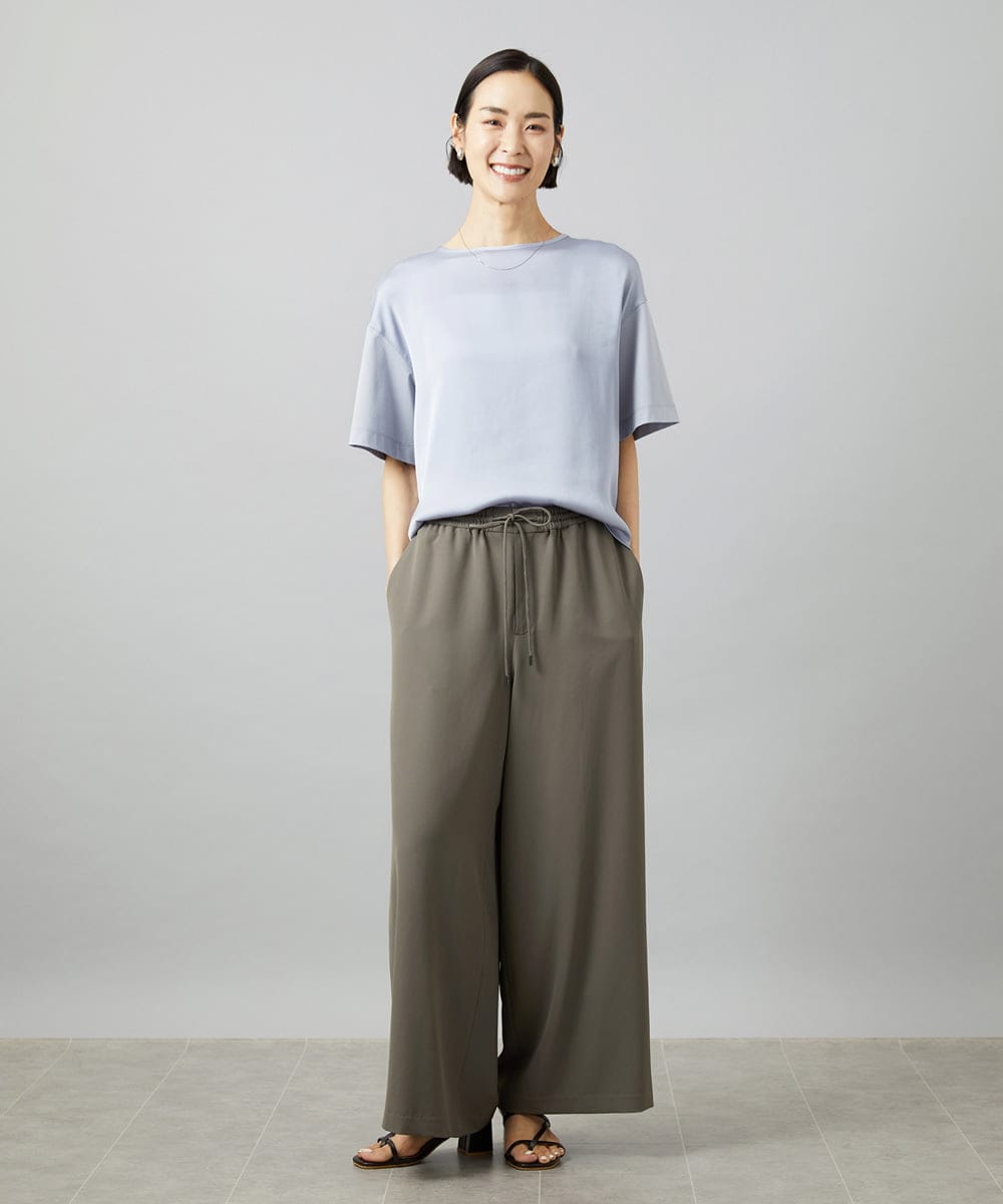 FMLHD02280 MICHEL KLEIN(ミッシェルクラン) [リラックスボトム]ドローストリング ワイドパンツ カーキ