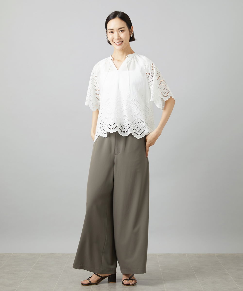FMLHD02280 MICHEL KLEIN(ミッシェルクラン) [リラックスボトム]ドローストリング ワイドパンツ カーキ