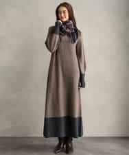 FMPAG50290 MICHEL KLEIN(ミッシェルクラン) ホールガーメント(R)バイカラーニットワンピース ネイビー
