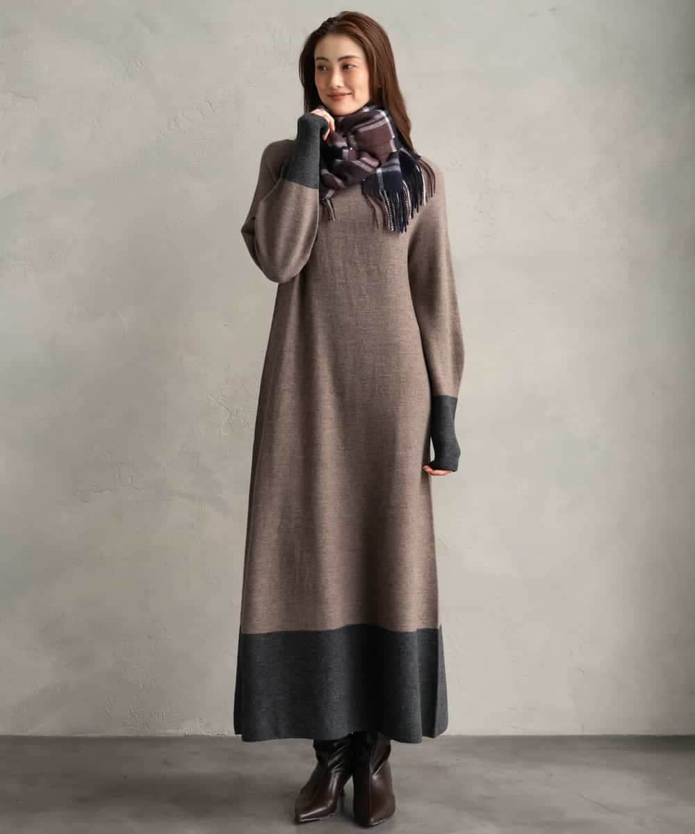 FMPAG50290 MICHEL KLEIN(ミッシェルクラン) ホールガーメント(R)バイカラーニットワンピース ネイビー