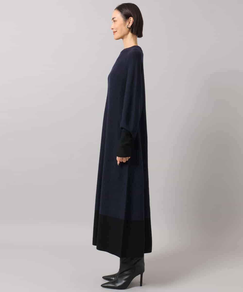 FMPAG50290 MICHEL KLEIN(ミッシェルクラン) ホールガーメント(R)バイカラーニットワンピース ネイビー