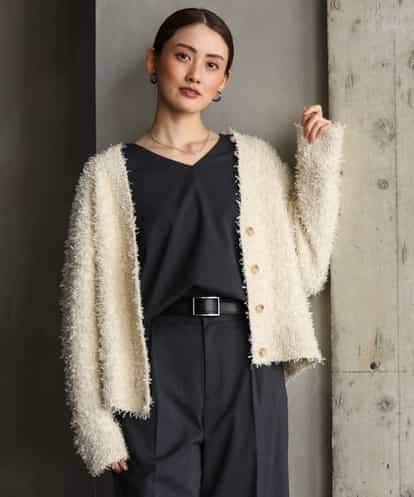 FMSAG40260 MICHEL KLEIN リボンヤーンVネックカーディガン