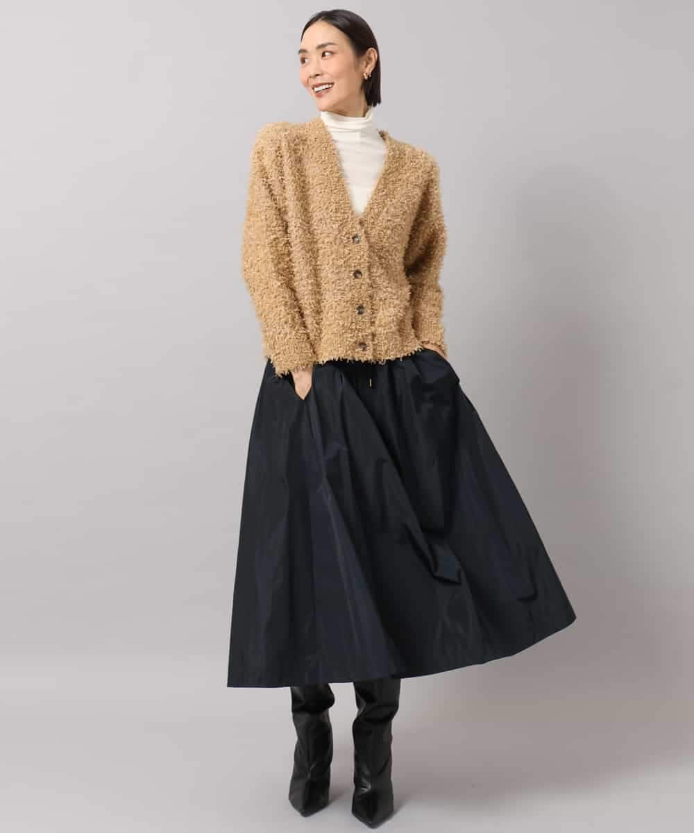 FMSAG40260 MICHEL KLEIN(ミッシェルクラン) リボンヤーンVネックカーディガン ベージュ