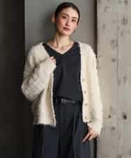 FMSAG40260 MICHEL KLEIN(ミッシェルクラン) リボンヤーンVネックカーディガン ベージュ