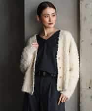 FMSAG40260 MICHEL KLEIN(ミッシェルクラン) リボンヤーンVネックカーディガン ベージュ