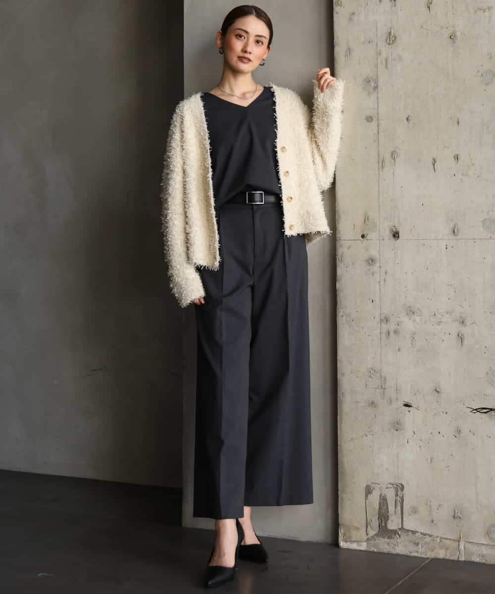 FMSAG40260 MICHEL KLEIN(ミッシェルクラン) リボンヤーンVネックカーディガン ベージュ