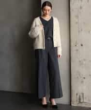 FMSAG40260 MICHEL KLEIN(ミッシェルクラン) リボンヤーンVネックカーディガン ベージュ