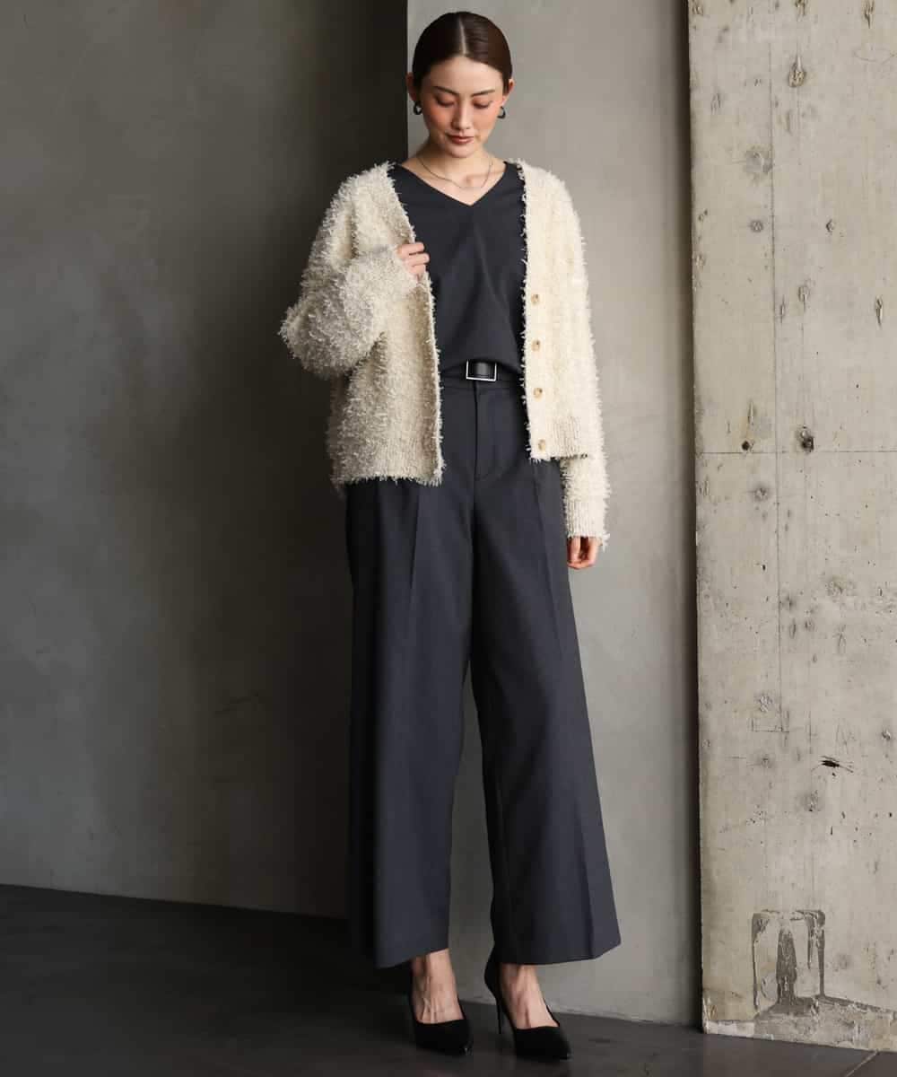 FMSAG40260 MICHEL KLEIN(ミッシェルクラン) リボンヤーンVネックカーディガン ベージュ