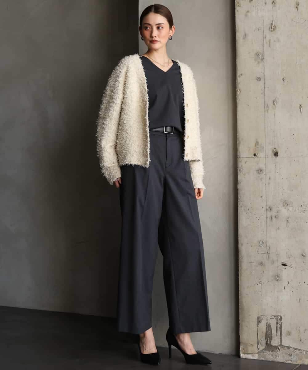 FMSAG40260 MICHEL KLEIN(ミッシェルクラン) リボンヤーンVネックカーディガン ベージュ