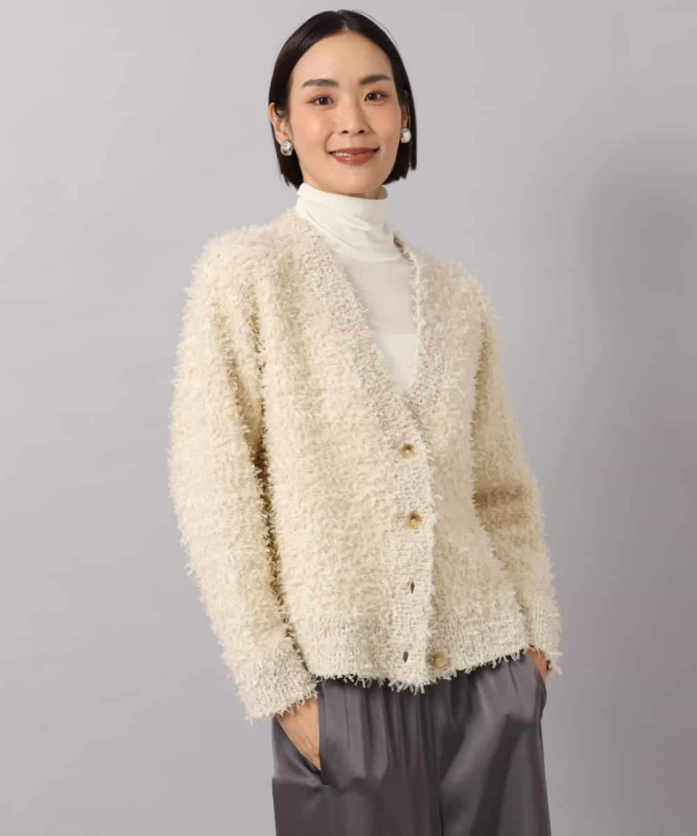 FMSAG40260 MICHEL KLEIN(ミッシェルクラン) リボンヤーンVネックカーディガン ベージュ