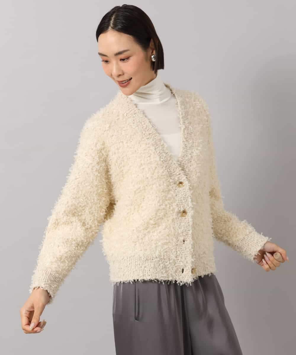 FMSAG40260 MICHEL KLEIN(ミッシェルクラン) リボンヤーンVネックカーディガン ベージュ