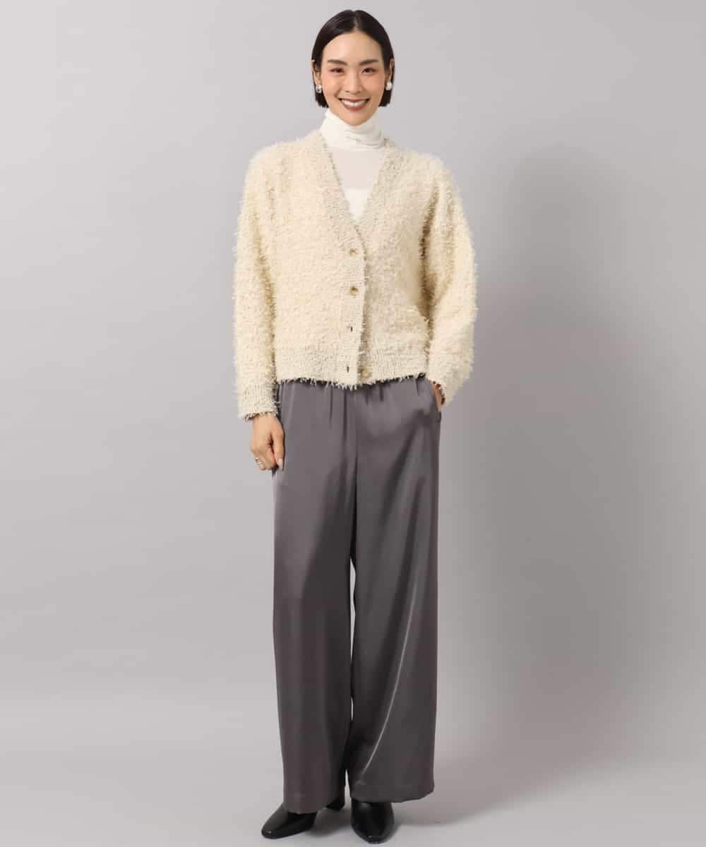 FMSAG40260 MICHEL KLEIN(ミッシェルクラン) リボンヤーンVネックカーディガン ベージュ