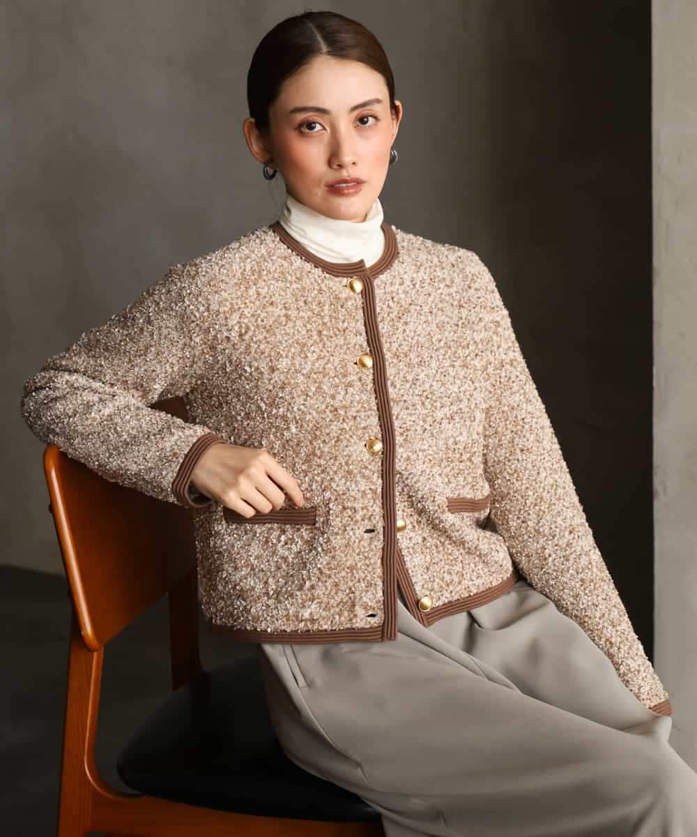 FMSAG41270 MICHEL KLEIN(ミッシェルクラン) ニットツイードジャケット ベージュ