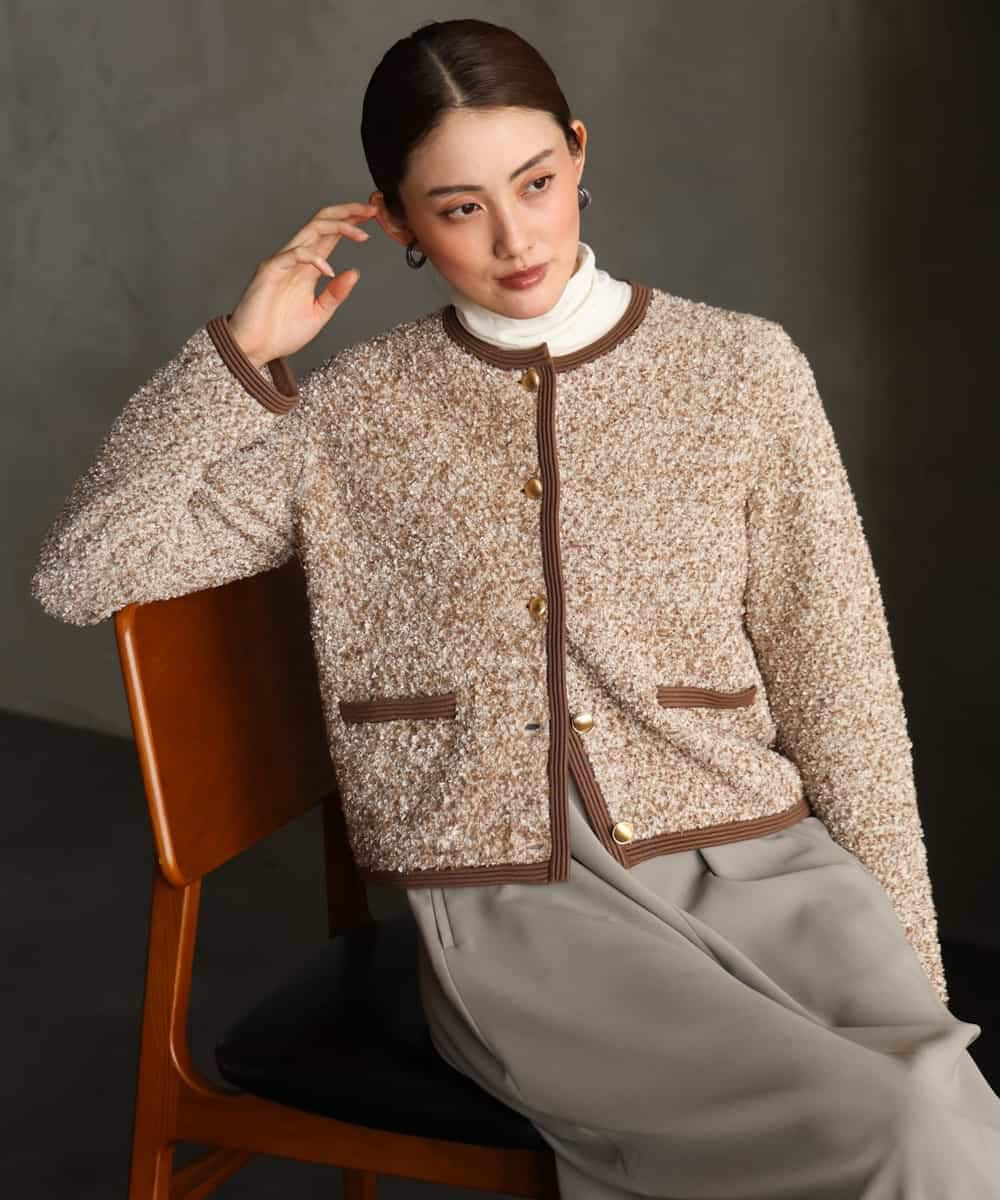FMSAG41270 MICHEL KLEIN(ミッシェルクラン) ニットツイードジャケット ベージュ