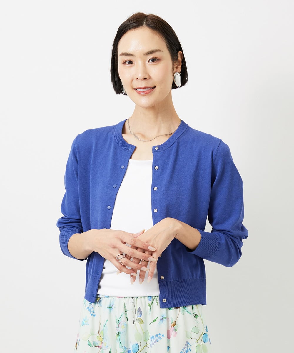 FMSDD13230 MICHEL KLEIN(ミッシェルクラン) コンパクトクルーネックカーディガン ブルー